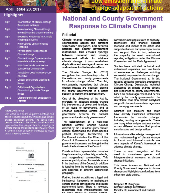 Issue 20 – National and County Government Response to Climate Change